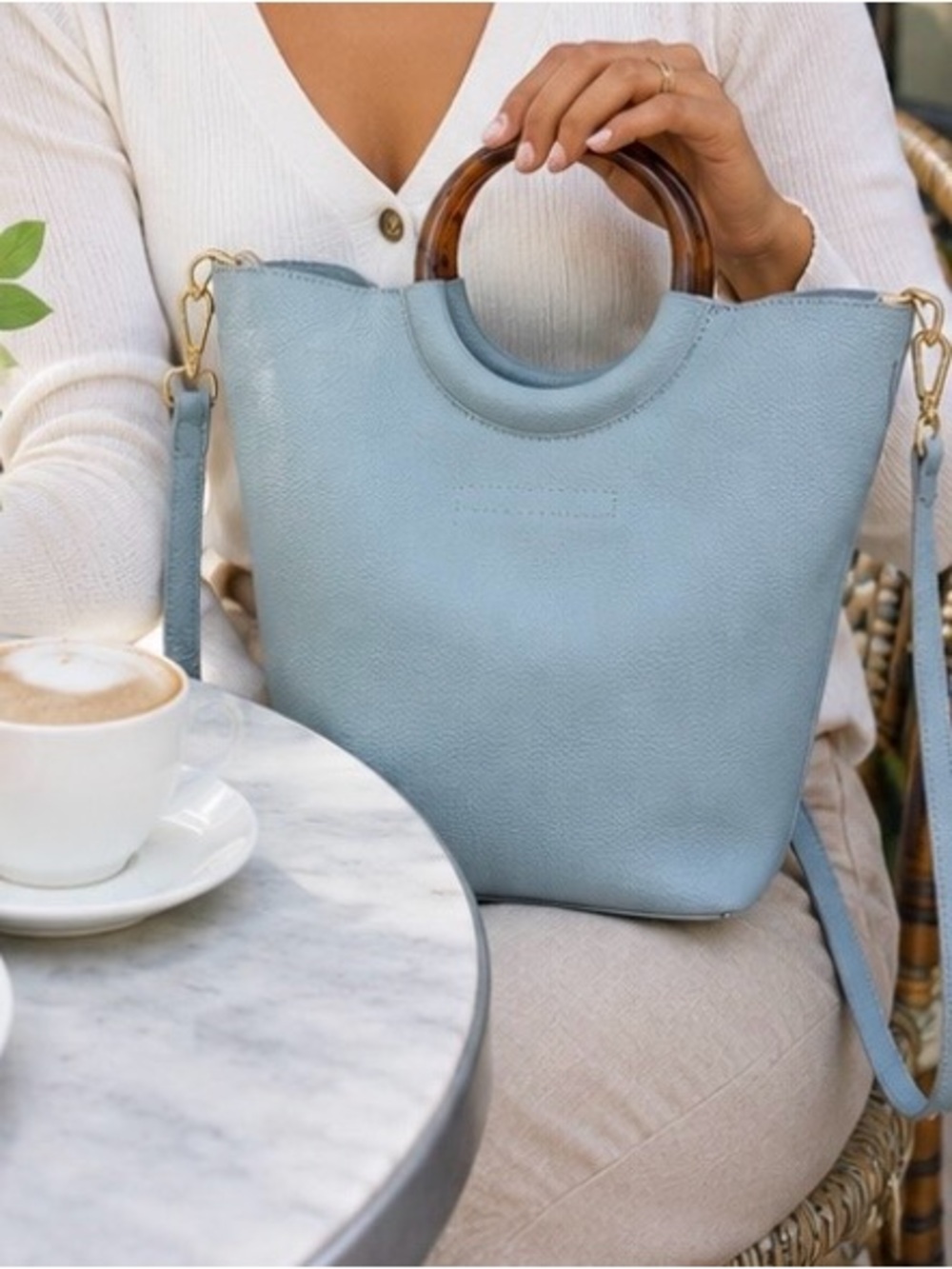 NWOT Banana Republic Light Blue Pebbled Leather Tote Crossbody Bag